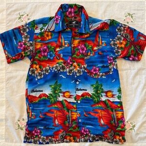 Vibrant Blue Tropical Print Hawaiian Men's Shirt